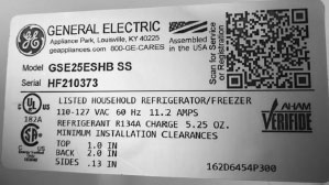 Sample Model Number tag